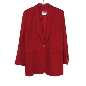 1990s Vintage Kasper Red Blazer Jacket Gold Buttons Large Retro Glam